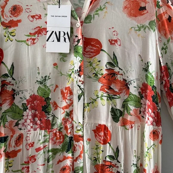 Zara Floral Long Sleeve Dress - Red and Green - Picture 5 of 7